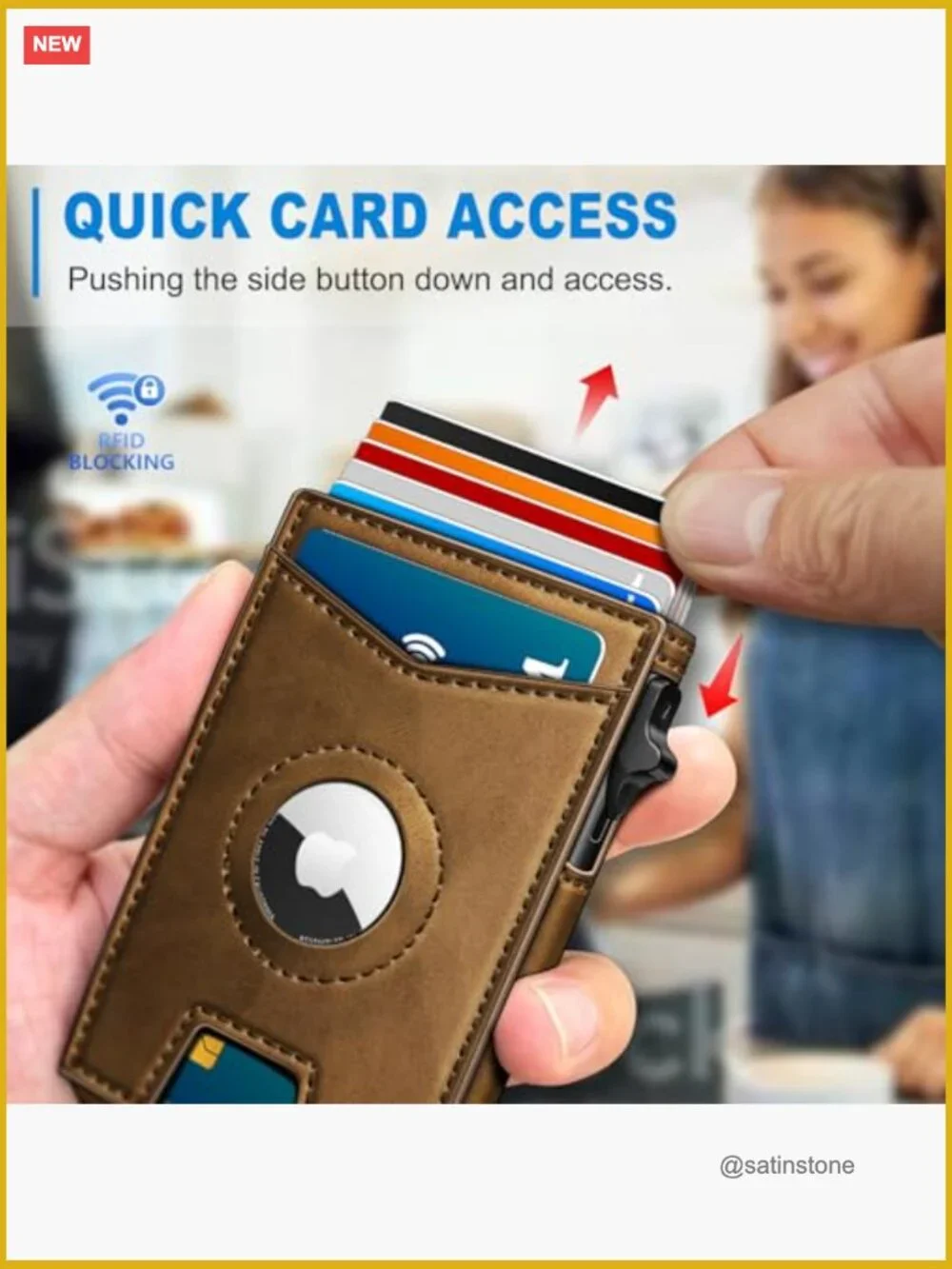 Pop-Up Airtag Wallet with Money Clip RFID Blocking Leather Flip